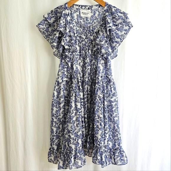 🇨🇵 Isabel Marant Etoile White & Blue Godrana Mini Dress - Picture 3 of 16